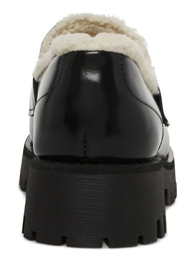 STEVE MADDEN Womens Black 1" Platform Faux-Shearling Trim Metallic Bit Hardware Lando-f Round Toe Block Heel Slip On Loafers Shoes 7.5 M