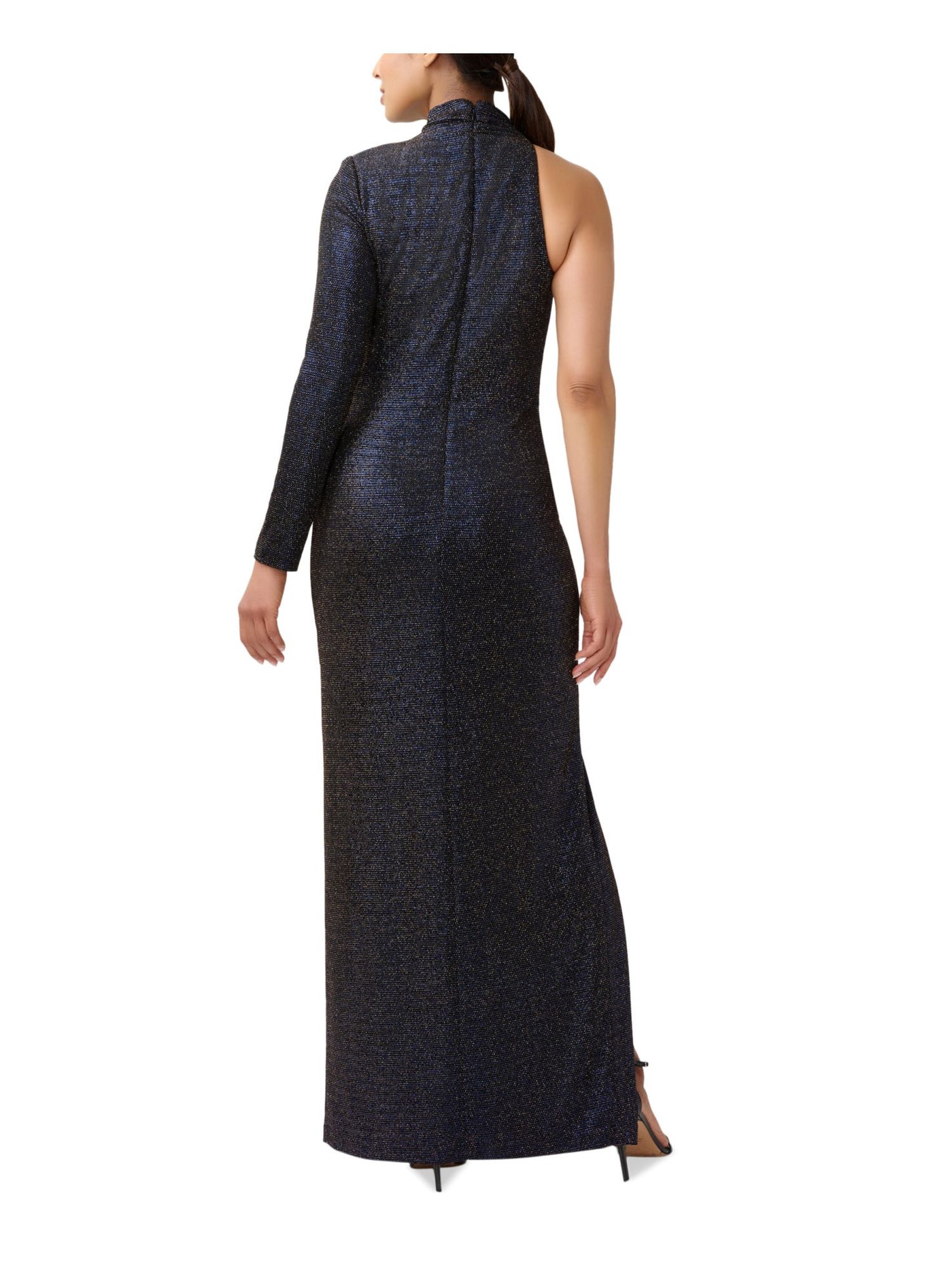 AIDAN AIDAN MATTOX Womens Black Zippered Ruched High Slit Lined Long Sleeve Mock Neck Full-Length Party Sheath Dress 4