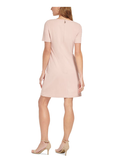TOMMY HILFIGER Womens Pink Cut Out Zippered Lined Bodice Darted Short Sleeve Square Neck Above The Knee Sheath Dress 8