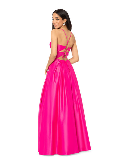 BLONDIE NITES Womens Pink Embellished Zippered Lace Up Back Pocketed Padded Spaghetti Strap Sweetheart Neckline Full-Length Formal Gown Dress 13