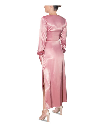 RACHEL RACHEL ROY Womens Pink Twist Front Unlined Button Cuffs Back Slit Long Sleeve V Neck Maxi Evening Fit + Flare Dress 6