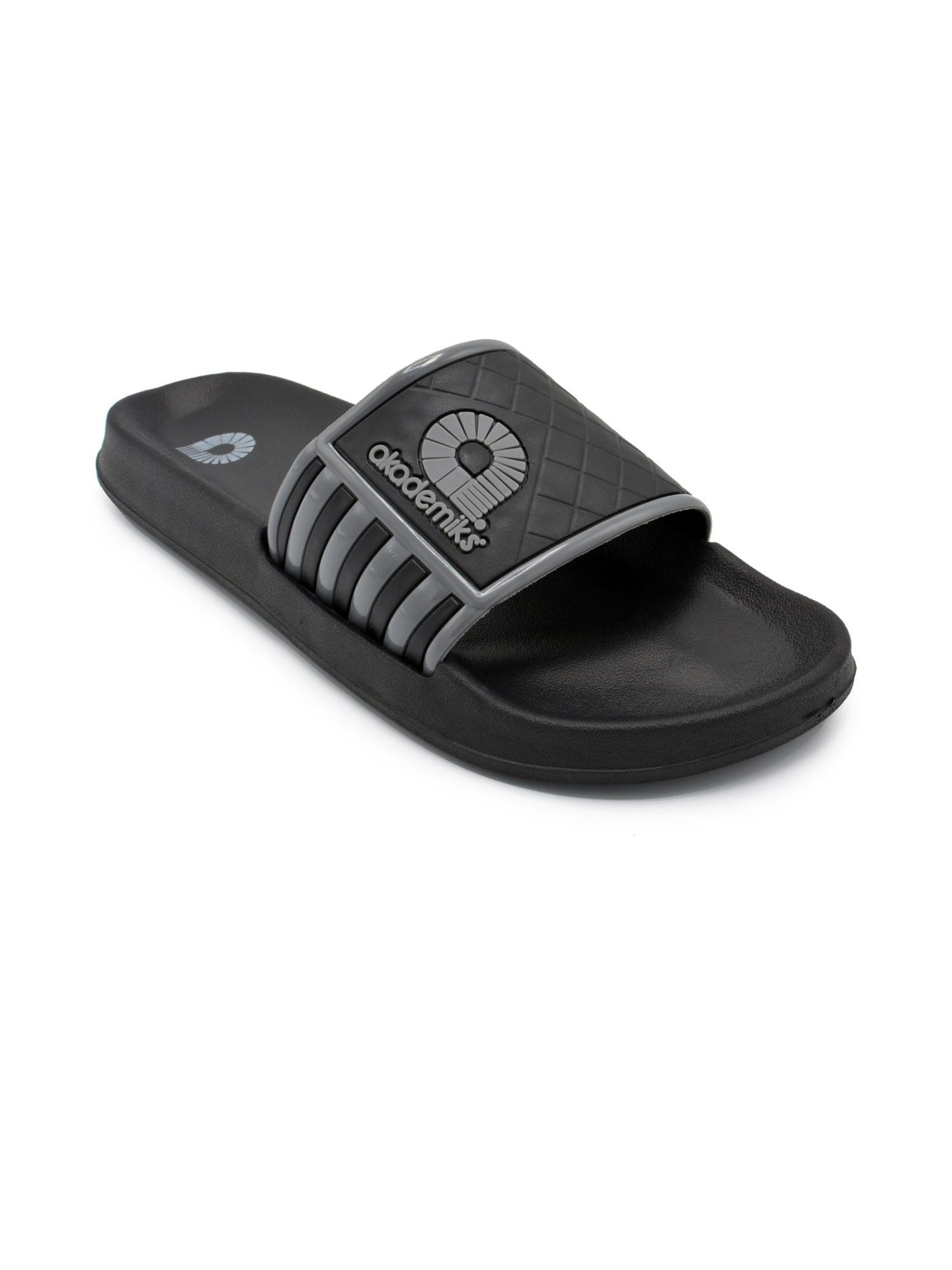 AKADEMIKS Mens Black Mixed Media Waterproof Side Stripe Open Toe Slip On Slide Sandals Shoes 46
