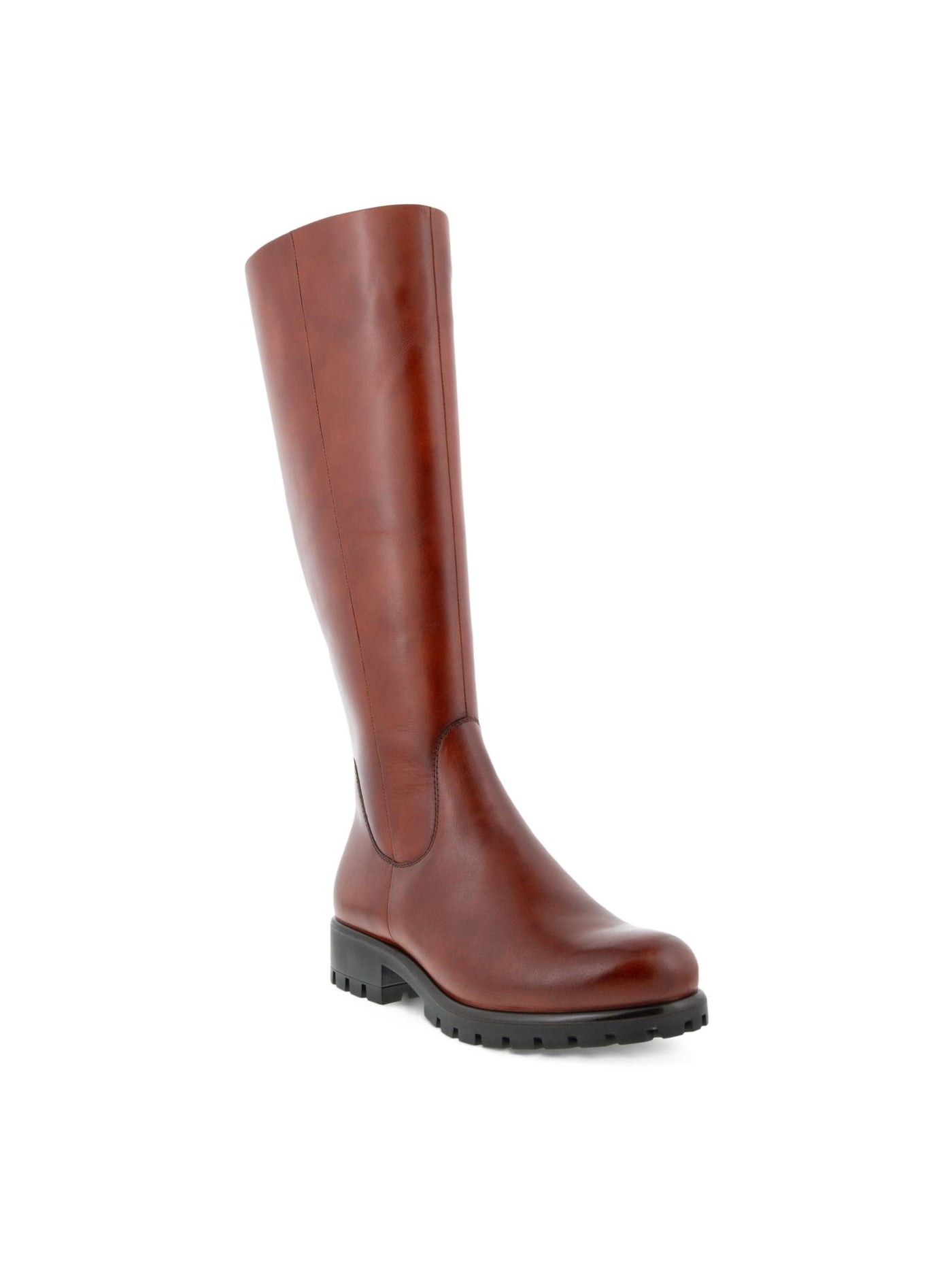 ECCO Womens Cognac Brown Back Zip For Calf Width Adjustment Water Resistant Modtray Round Toe Block Heel Zip-Up Leather Boots Shoes 5-5.5