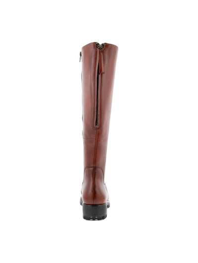 ECCO Womens Cognac Brown Back Zip For Calf Width Adjustment Water Resistant Modtray Round Toe Block Heel Zip-Up Leather Boots Shoes 38