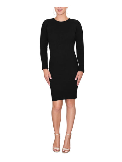 RACHEL RACHEL ROY Womens Black Ribbed Back Cut Outs Pullover Long Sleeve Crew Neck Above The Knee Party Sweater Dress L