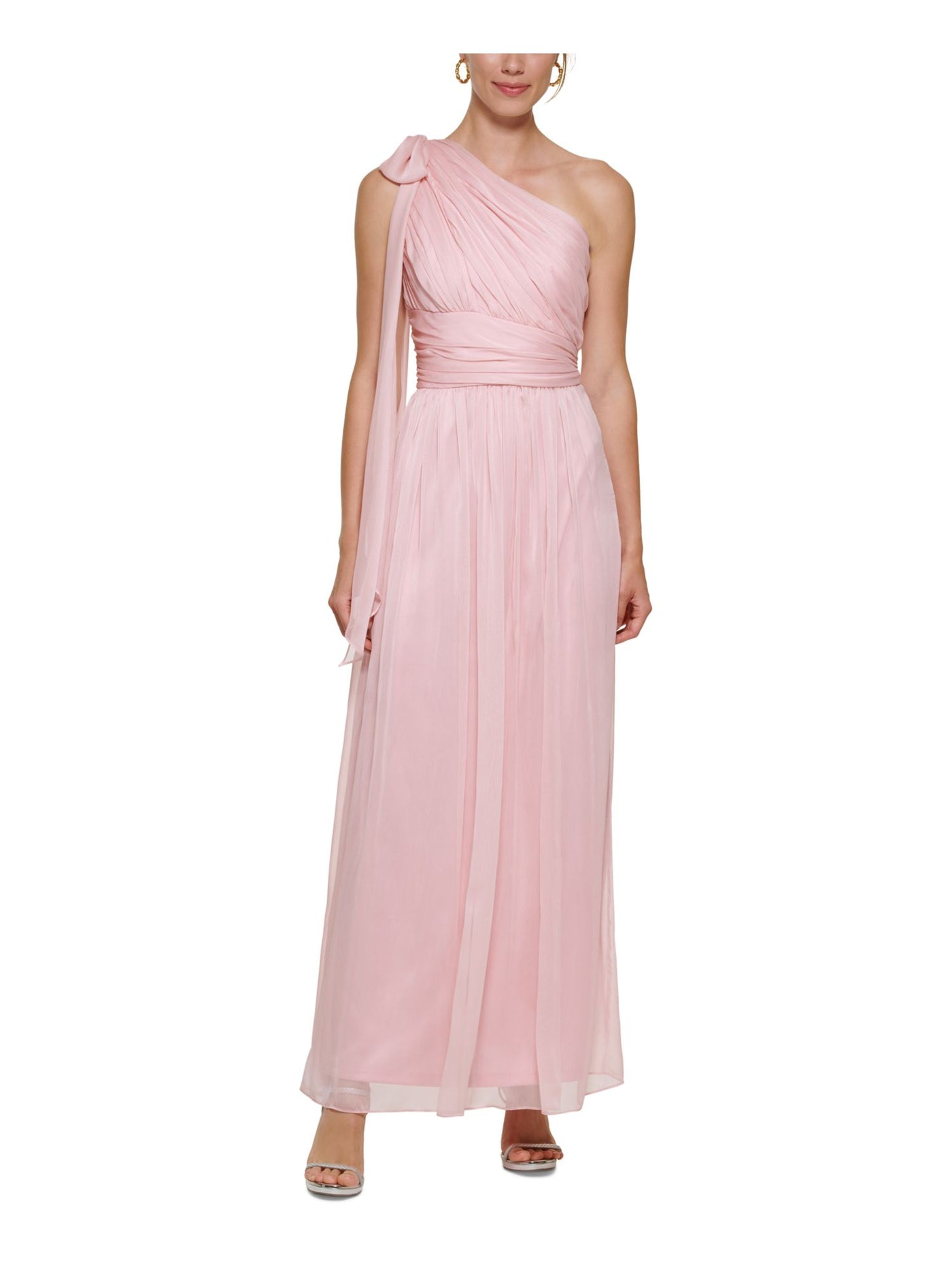 DKNY Womens Pink Lined Zippered Sleeveless Asymmetrical Neckline Tea-Length Evening Gown Dress 10