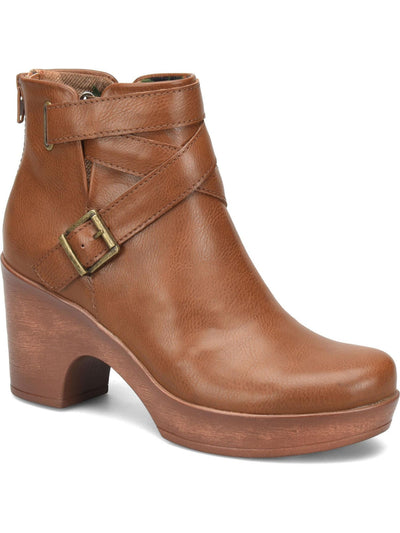 BOC Womens Brown 1" Platform Wraparound Straps Comfort Buckle Accent Briley Round Toe Block Heel Zip-Up Booties 9.5 M