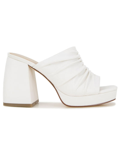 KENNETH COLE NEW YORK Womens White 1" Platform Ruched Padded Anika Open Toe Sculpted Heel Slip On Heeled Mules Shoes 5