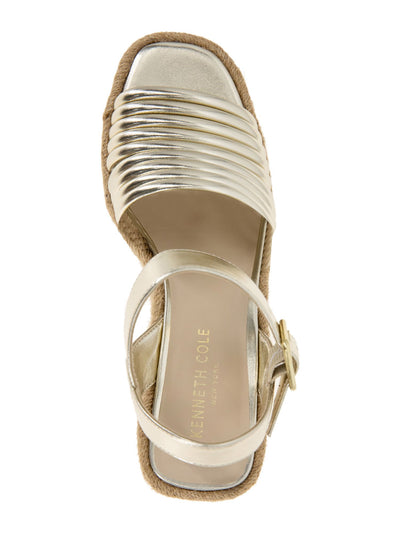 KENNETH COLE NEW YORK Womens Gold 2 Wedge Adjustable Ankle Strap Strappy Padded Shelby Open Toe Wedge Buckle Espadrille Shoes 6