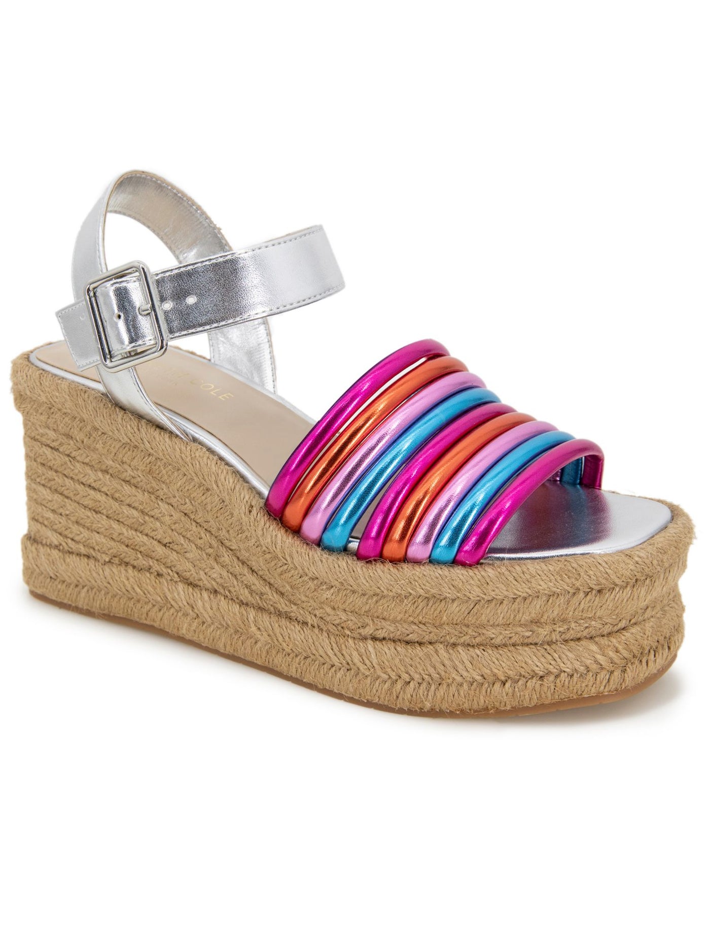 KENNETH COLE NEW YORK Womens Pink Colorblocked Stripe Espadrille Platform Cushioned Shelby Open Toe Wedge Buckle Espadrille Shoes 5.5 M