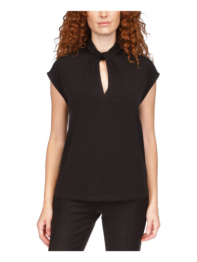 MICHAEL MICHAEL KORS Womens Black Cut Out Zippered Twisted Neck Ruched Cap Sleeve Top Petites P\S