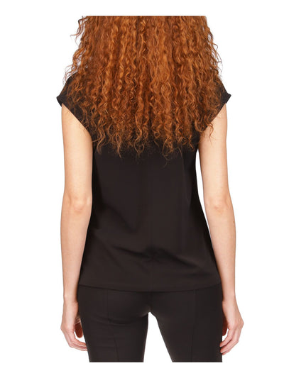 MICHAEL MICHAEL KORS Womens Black Cut Out Zippered Twisted Neck Ruched Cap Sleeve Top Petites P\S