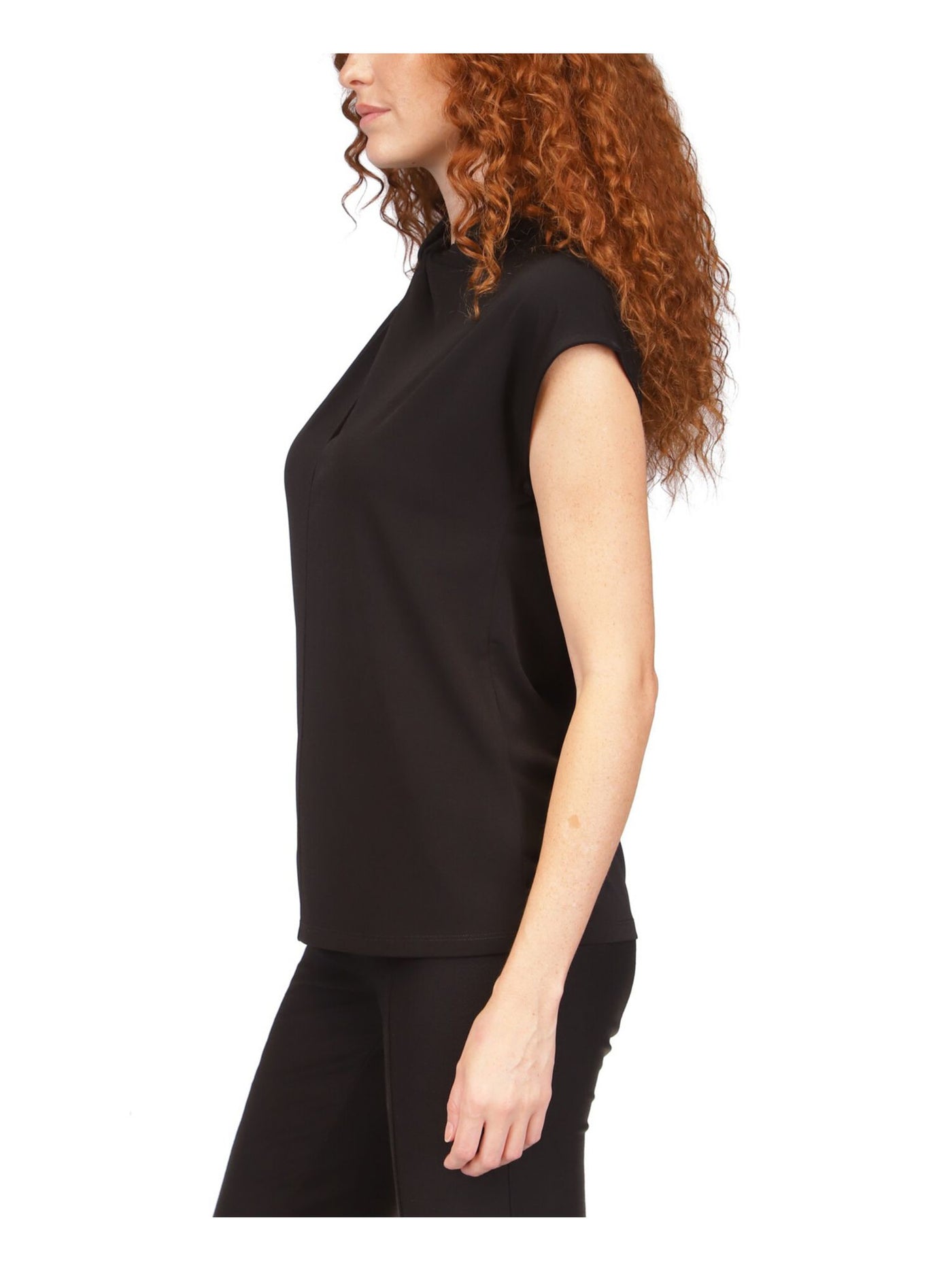 MICHAEL MICHAEL KORS Womens Black Cut Out Zippered Twisted Neck Ruched Cap Sleeve Top Petites P\S