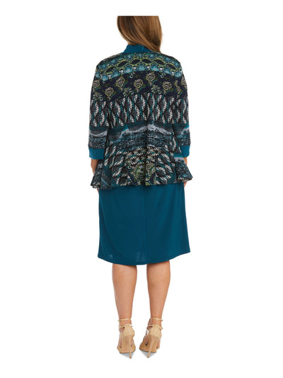 R&M RICHARDS Womens Teal Printed 3/4 Sleeve Open Front Wear To Work Cardigan 6