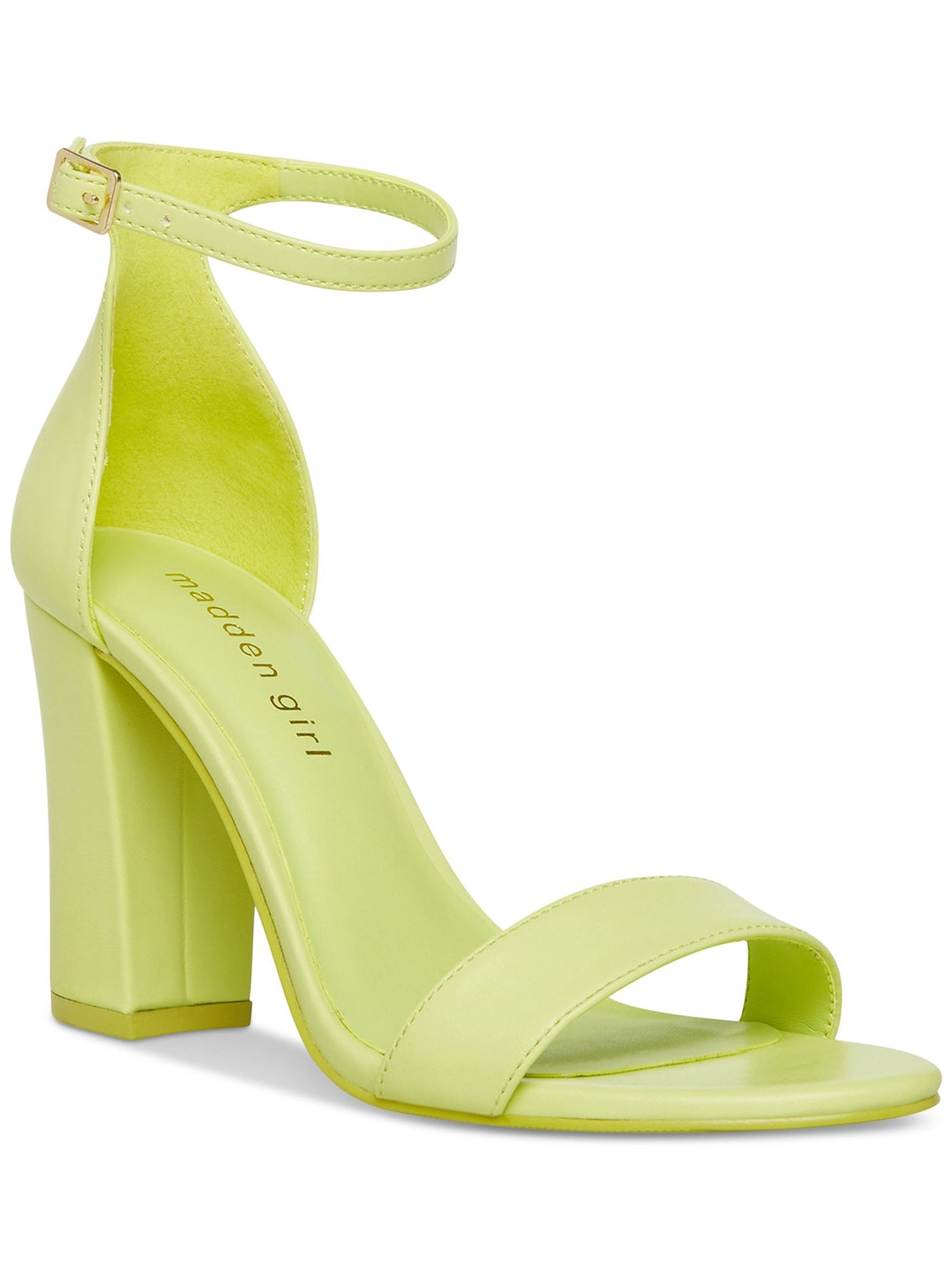 MADDEN GIRL Womens Green Padded Adjustable Ankle Strap Beella Round Toe Block Heel Buckle Dress Heeled Sandal 9.5 M