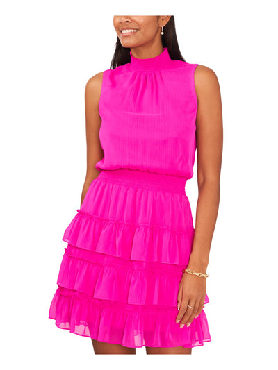 MSK Womens Pink Ruffled Smocked Sleeveless Mock Neck Above The Knee Cocktail Fit + Flare Dress M