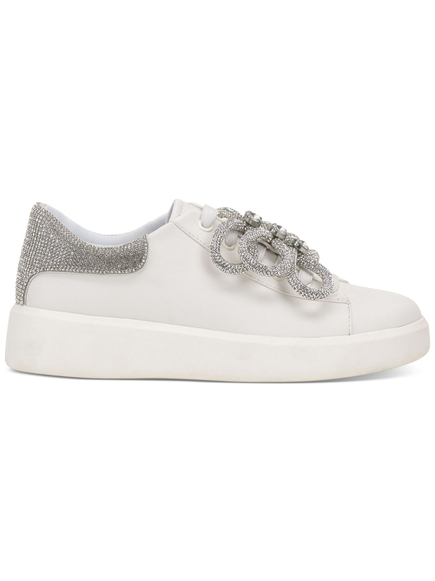 INC Womens White Mixed Media Embellished Bow Accent Padded Collar Rhinestone Alleni Round Toe Wedge Slip On Sneakers Shoes 7.5 M
