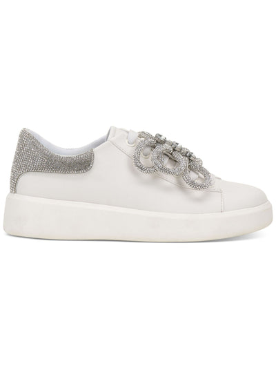 INC Womens White Mixed Media Embellished Bow Accent Padded Collar Rhinestone Alleni Round Toe Wedge Slip On Sneakers Shoes 7.5 M