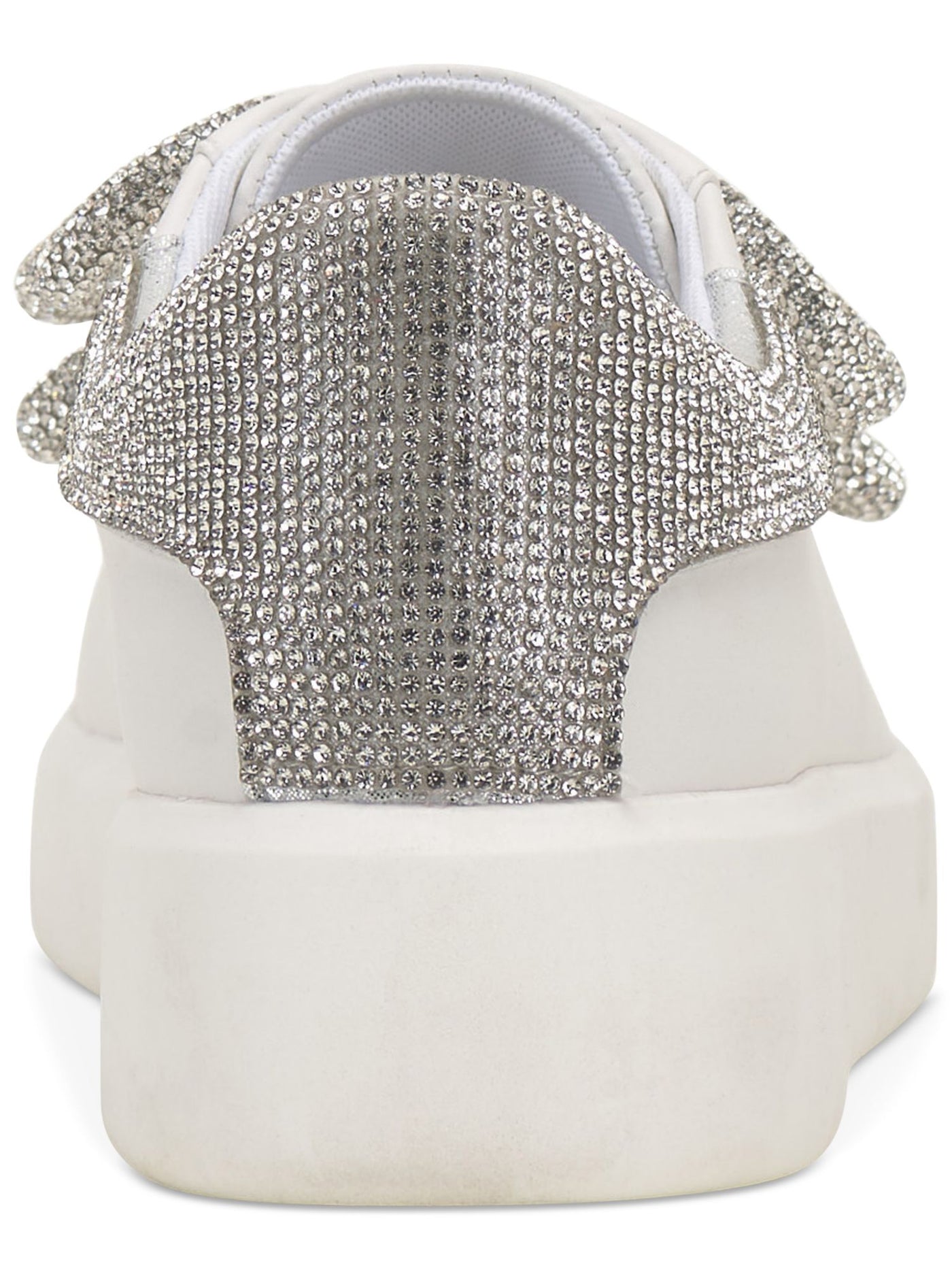 INC Womens White Mixed Media Embellished Bow Accent Padded Collar Rhinestone Alleni Round Toe Wedge Slip On Sneakers Shoes 7.5 M