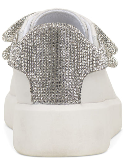 INC Womens White Mixed Media Embellished Bow Accent Padded Collar Rhinestone Alleni Round Toe Wedge Slip On Sneakers Shoes 7.5 M