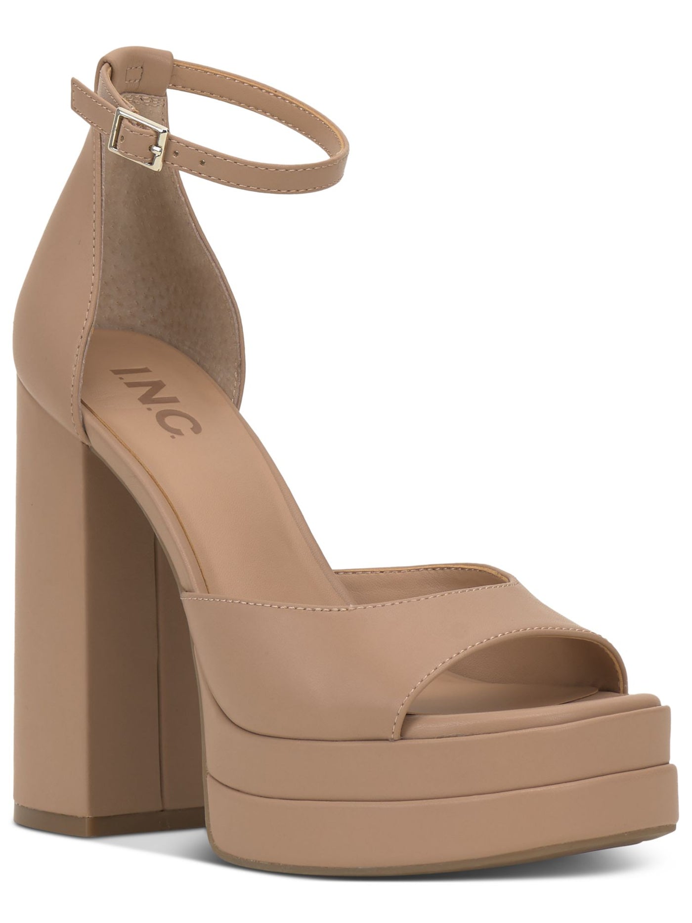 INC Womens Beige 1-1/2" Platform Ankle Strap Padded Arya Round Toe Block Heel Buckle Heeled Sandal 7.5 M