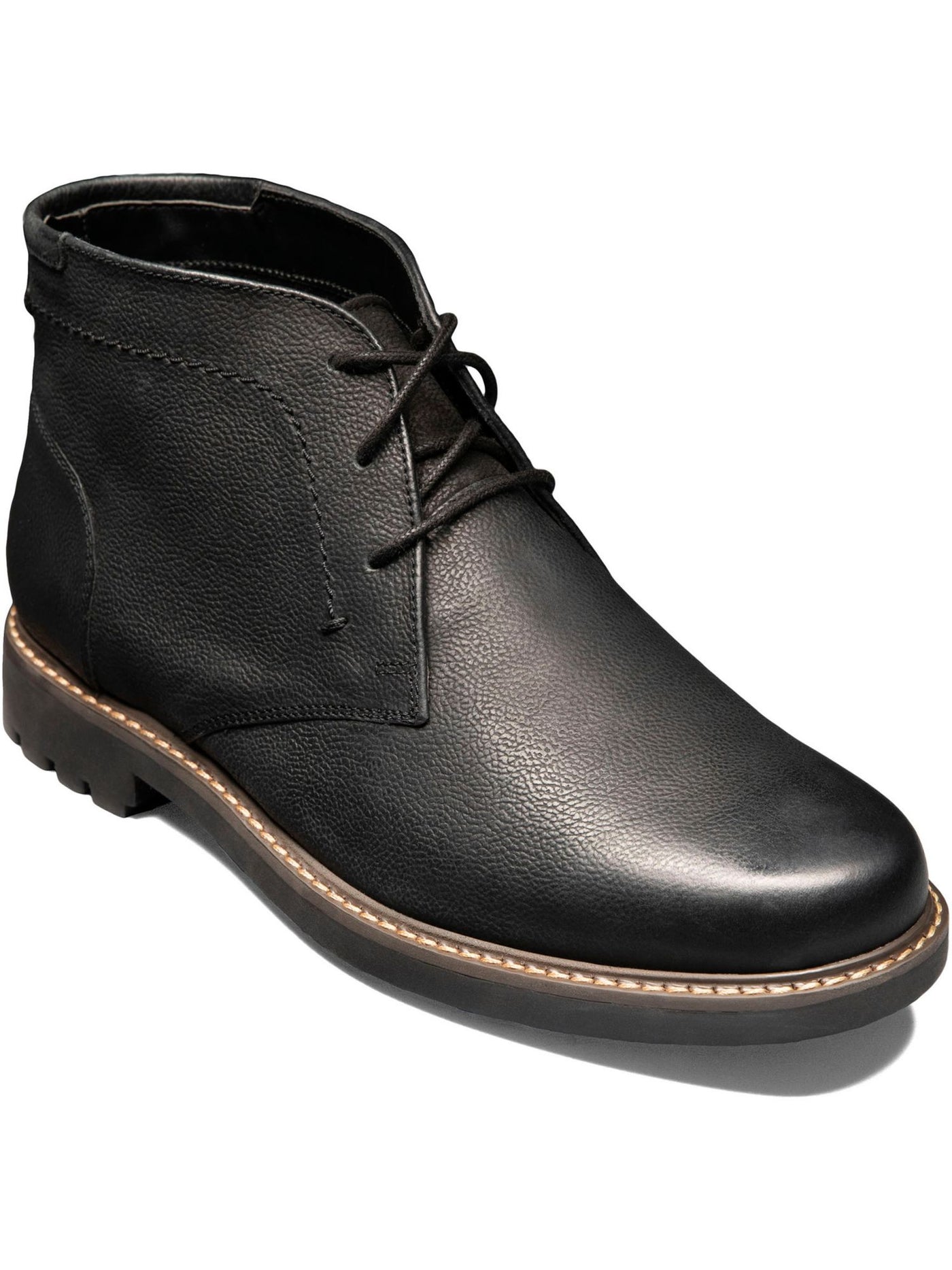 FLORSHEIM Mens Black Lug Sole Removable Insole Field Round Toe Block Heel Lace-Up Leather Chukka Boots 8 M