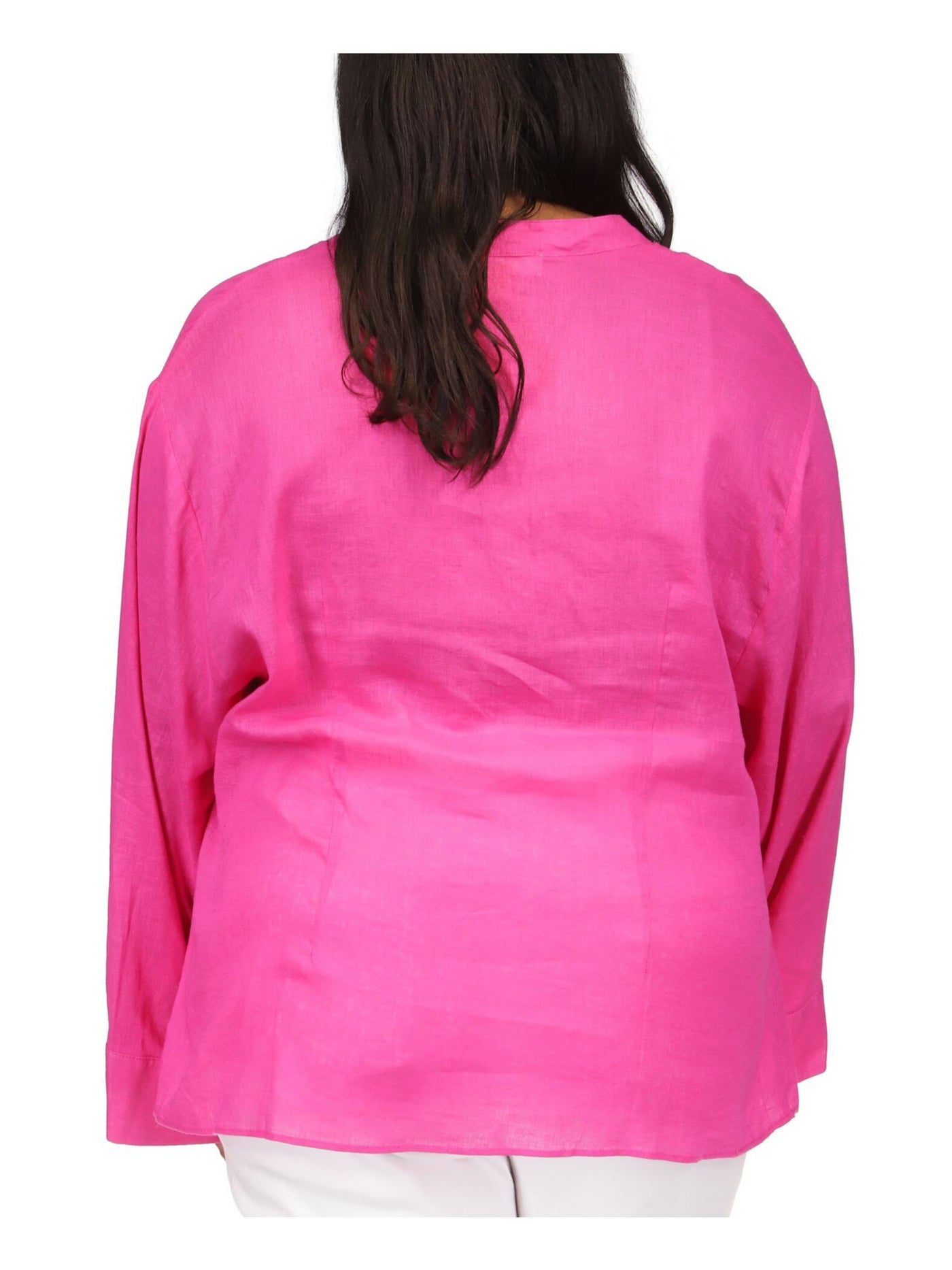 MICHAEL MICHAEL KORS Womens Pink Tie Long Sleeve V Neck Button Up Top Plus 0X