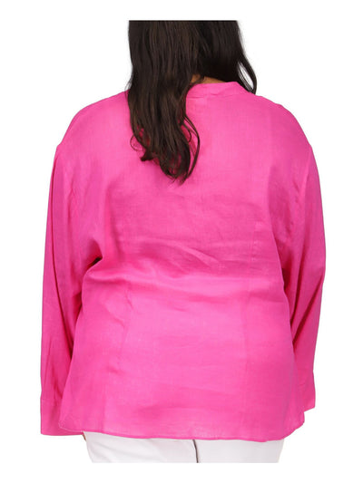 MICHAEL MICHAEL KORS Womens Pink Tie Long Sleeve V Neck Button Up Top Plus 0X