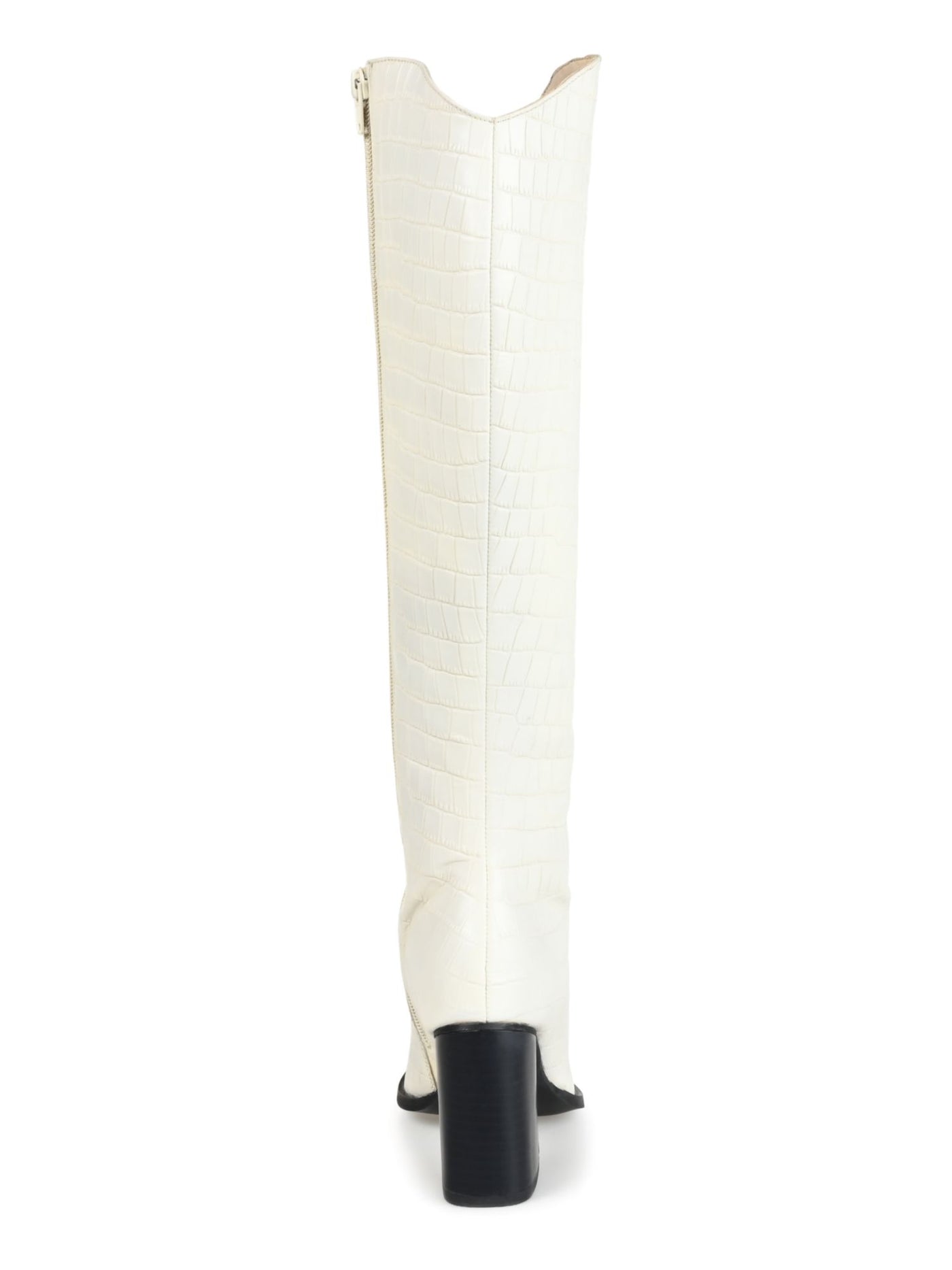JOURNEE SIGNATURE Womens Ivory Solid Croc Curved Cushioned Laila Pointed Toe Flare Zip-Up Leather Dress Western Boot 7.5 M