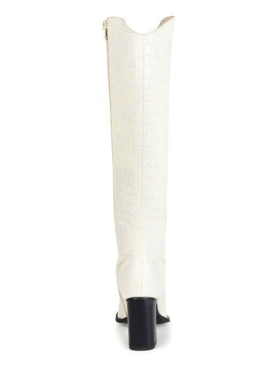 JOURNEE SIGNATURE Womens Ivory Solid Croc Curved Cushioned Laila Pointed Toe Flare Zip-Up Leather Dress Western Boot 7.5 M