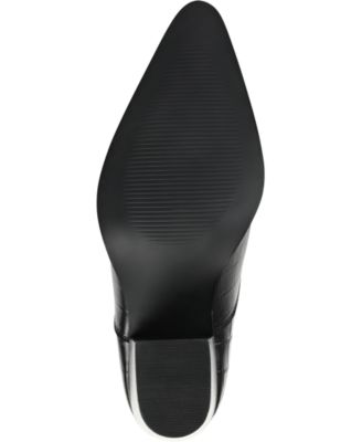 JOURNEE COLLECTION Womens Black Solid Croc Heel Pull-Tab Goring Cushioned Markka Pointed Toe Block Heel Leather Western Boot M