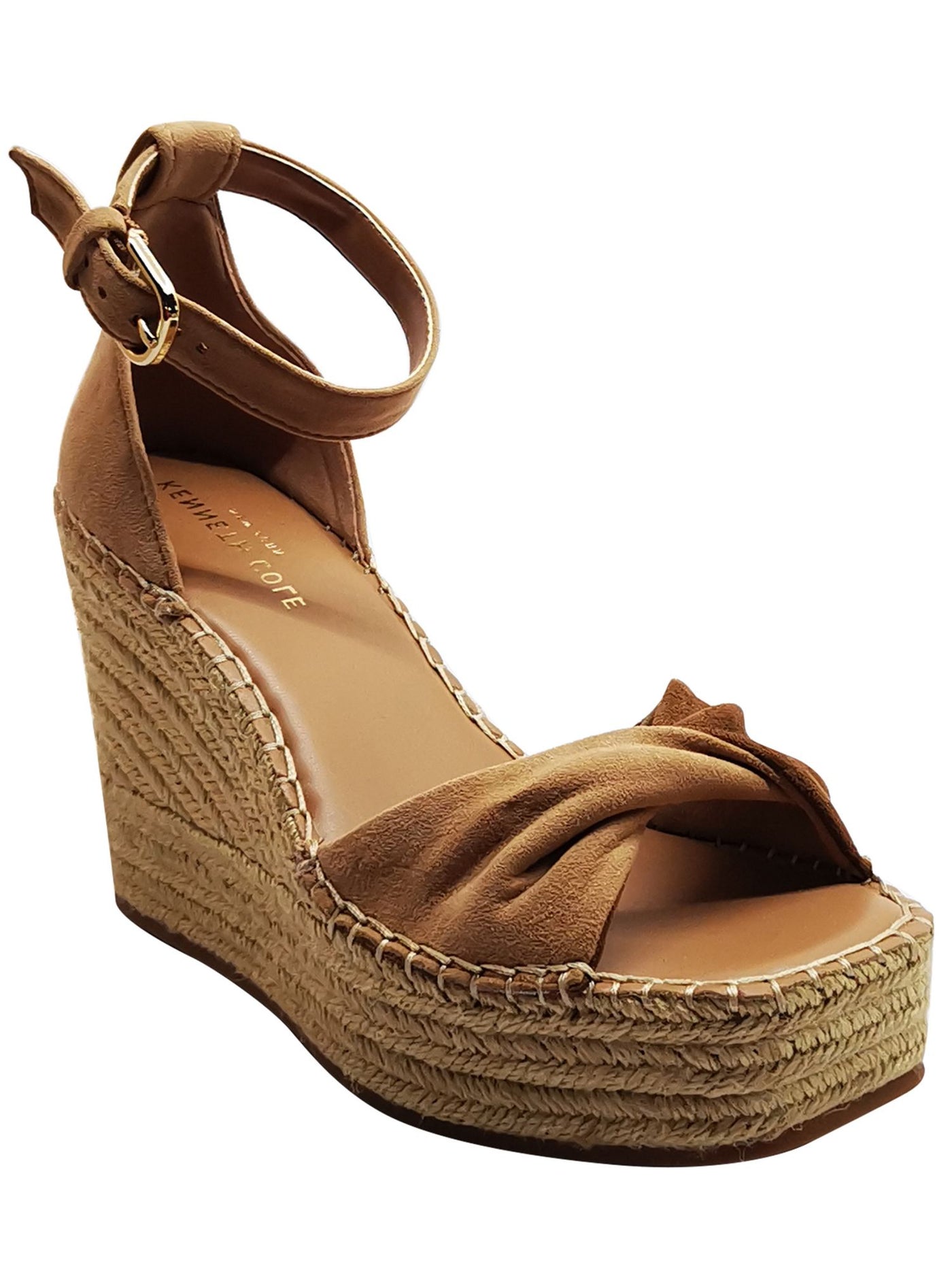KENNETH COLE NEW YORK Womens Beige 1" Platform Twist Strap Ankle Strap Padded Sol Square Toe Wedge Buckle Espadrille Shoes 6.5