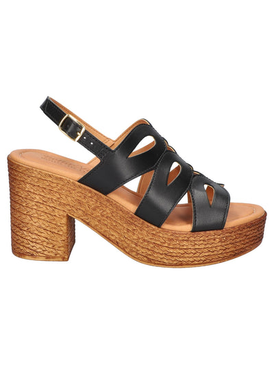 BELLA VITA Womens Black 1" Platform Cut Out Cushioned Pri-italy Open Toe Block Heel Buckle Leather Dress Slingback Sandal 7.5 WW