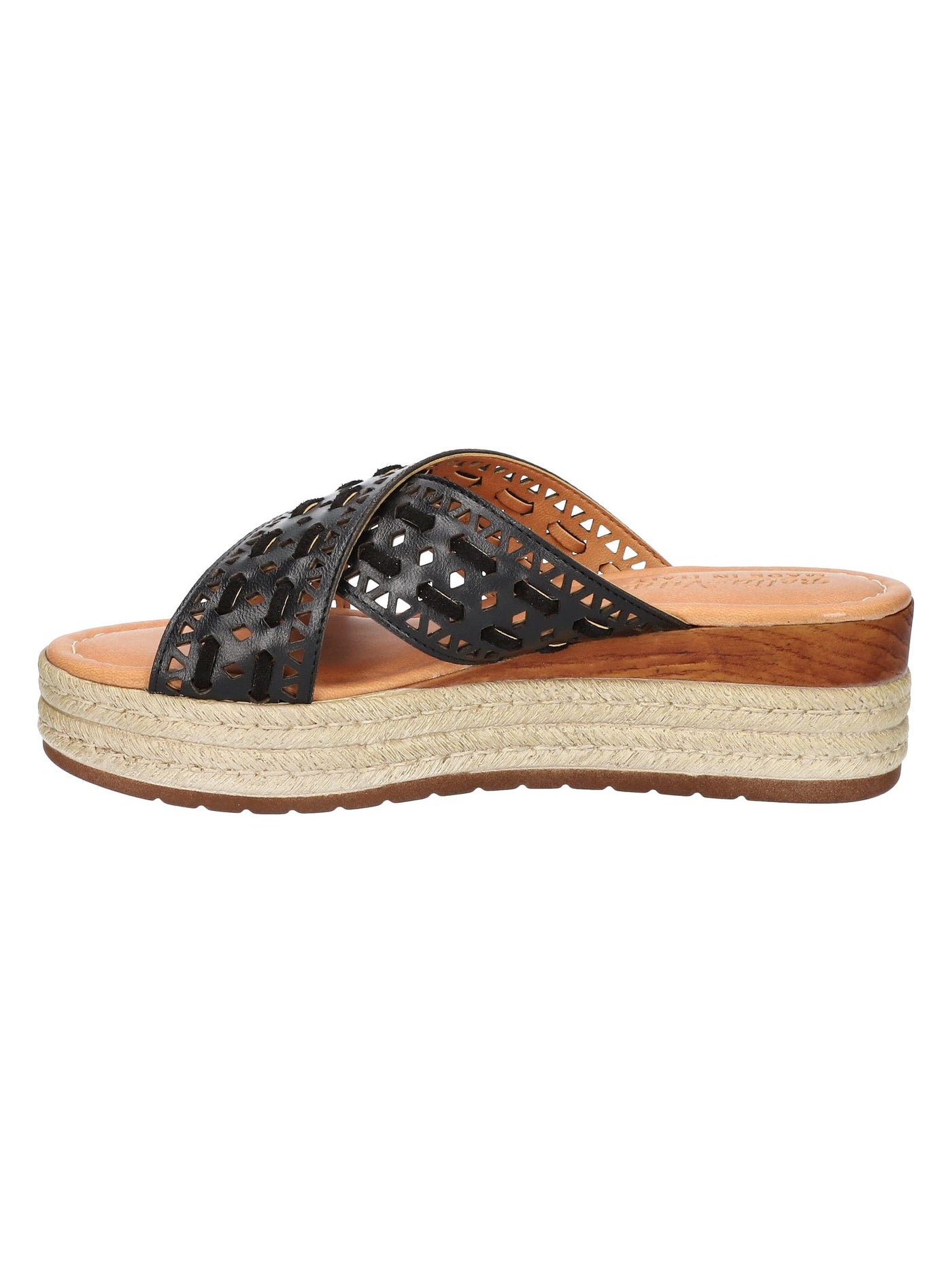 BELLA VITA Womens Black Mixed Media 1" Platform Crossover Strap Cut Out Padded Exa-italy Almond Toe Wedge Slip On Leather Espadrille Shoes 9 N