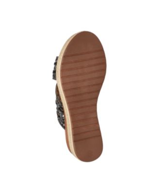 BELLA VITA Womens Black Mixed Media 1" Platform Crossover Strap Cut Out Padded Exa-italy Almond Toe Wedge Slip On Leather Espadrille Shoes N