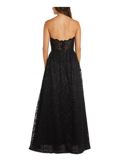 MORGAN & CO Womens Black Glitter Zippered Floral Sleeveless Sweetheart Neckline Full-Length Prom Gown Dress Juniors 3