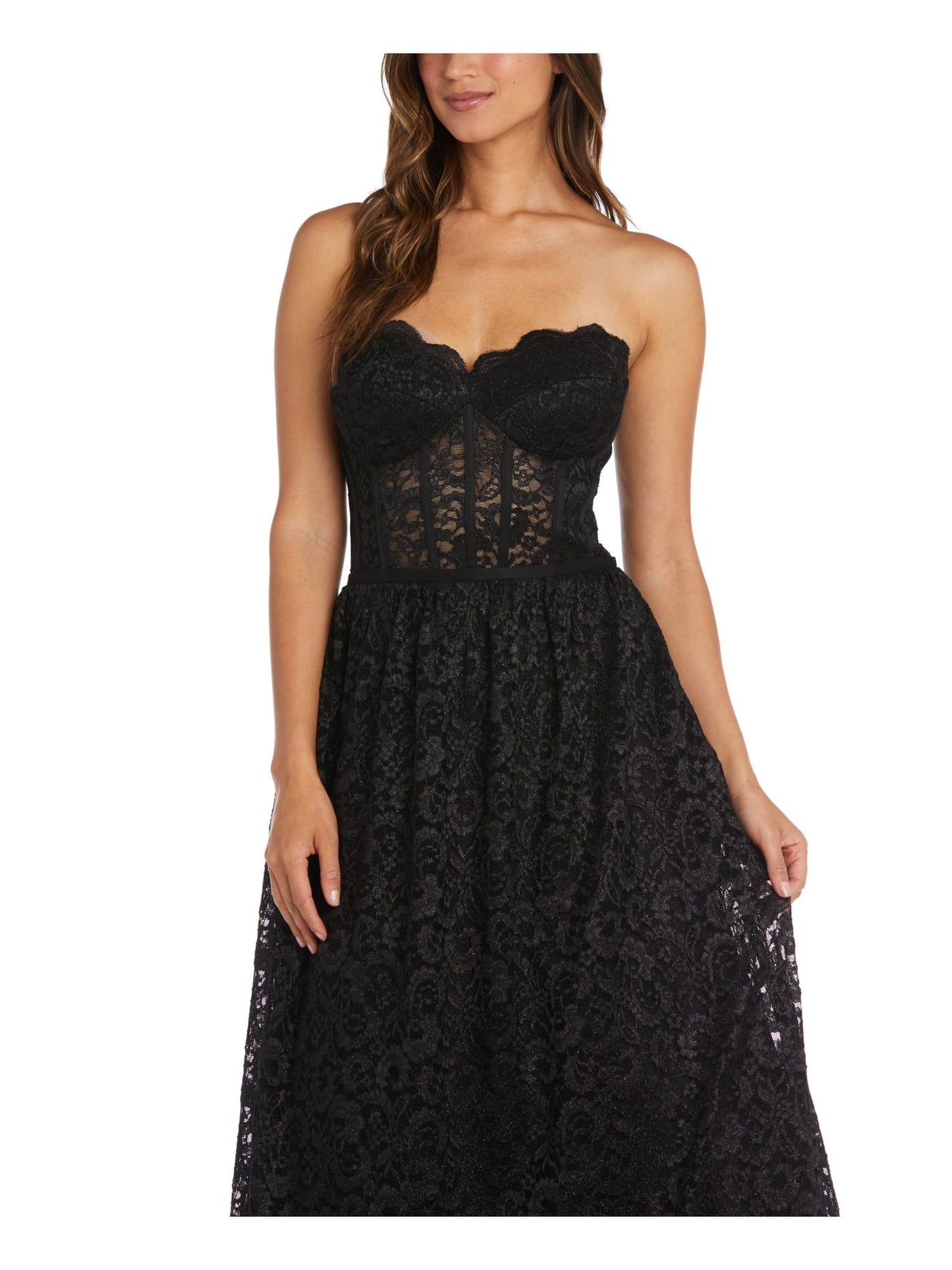MORGAN & CO Womens Black Glitter Zippered Floral Sleeveless Sweetheart Neckline Full-Length Prom Gown Dress Juniors 1
