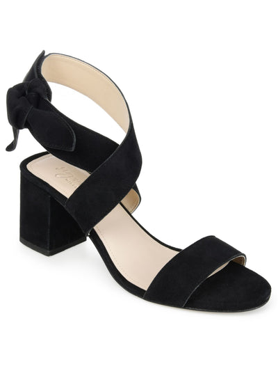 JOURNEE SIGNATURE Womens Black Criss-Cross Ankle Strap Tie Accent Padded Hether Open Toe Block Heel Leather Heeled Sandal 9