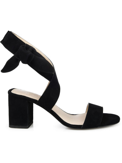 JOURNEE SIGNATURE Womens Black Criss-Cross Ankle Strap Tie Accent Padded Hether Open Toe Block Heel Leather Heeled Sandal 9