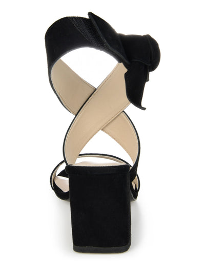JOURNEE SIGNATURE Womens Black Criss-Cross Ankle Strap Tie Accent Padded Hether Open Toe Block Heel Leather Heeled Sandal 9