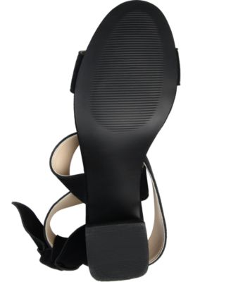 JOURNEE SIGNATURE Womens Black Criss-Cross Ankle Strap Tie Accent Padded Hether Open Toe Block Heel Leather Heeled