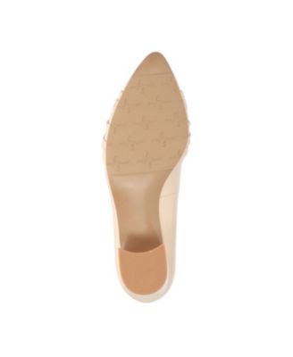 EASY STREET Womens Beige Contrast Straps Cushioned Millie Pointy Toe Block Heel Slip On Dress Pumps Shoes M