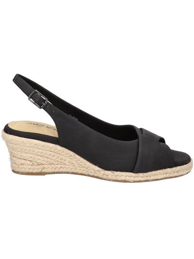 EASY STREET Womens Black Espadrille Cross Strap Padded Devlin Open Toe Wedge Buckle Slingback Sandal 6.5 M