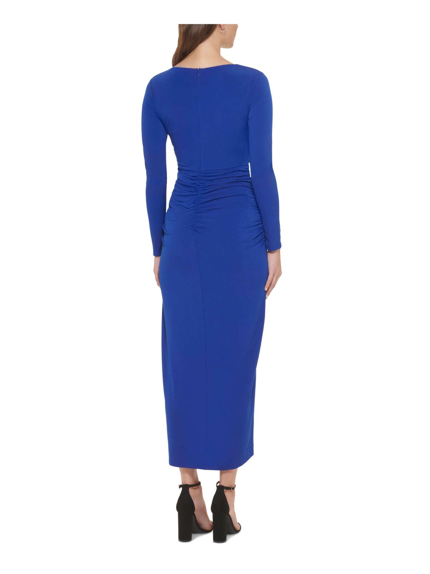 GUESS Womens Blue Zippered Long Sleeve V Neck Tea-Length Wear To Work Tulip Dress 10