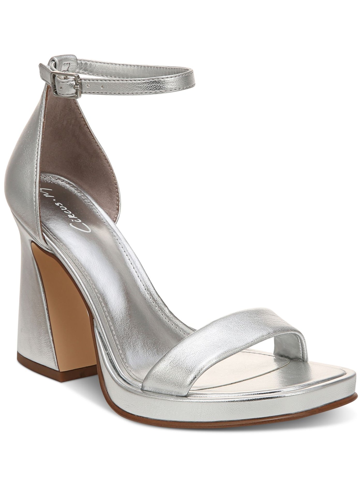 CIRCUS BY SAM EDELMAN Womens Silver Padded Metallic Ankle Strap Holmes Square Toe Flare Buckle Dress Heeled Sandal 9.5