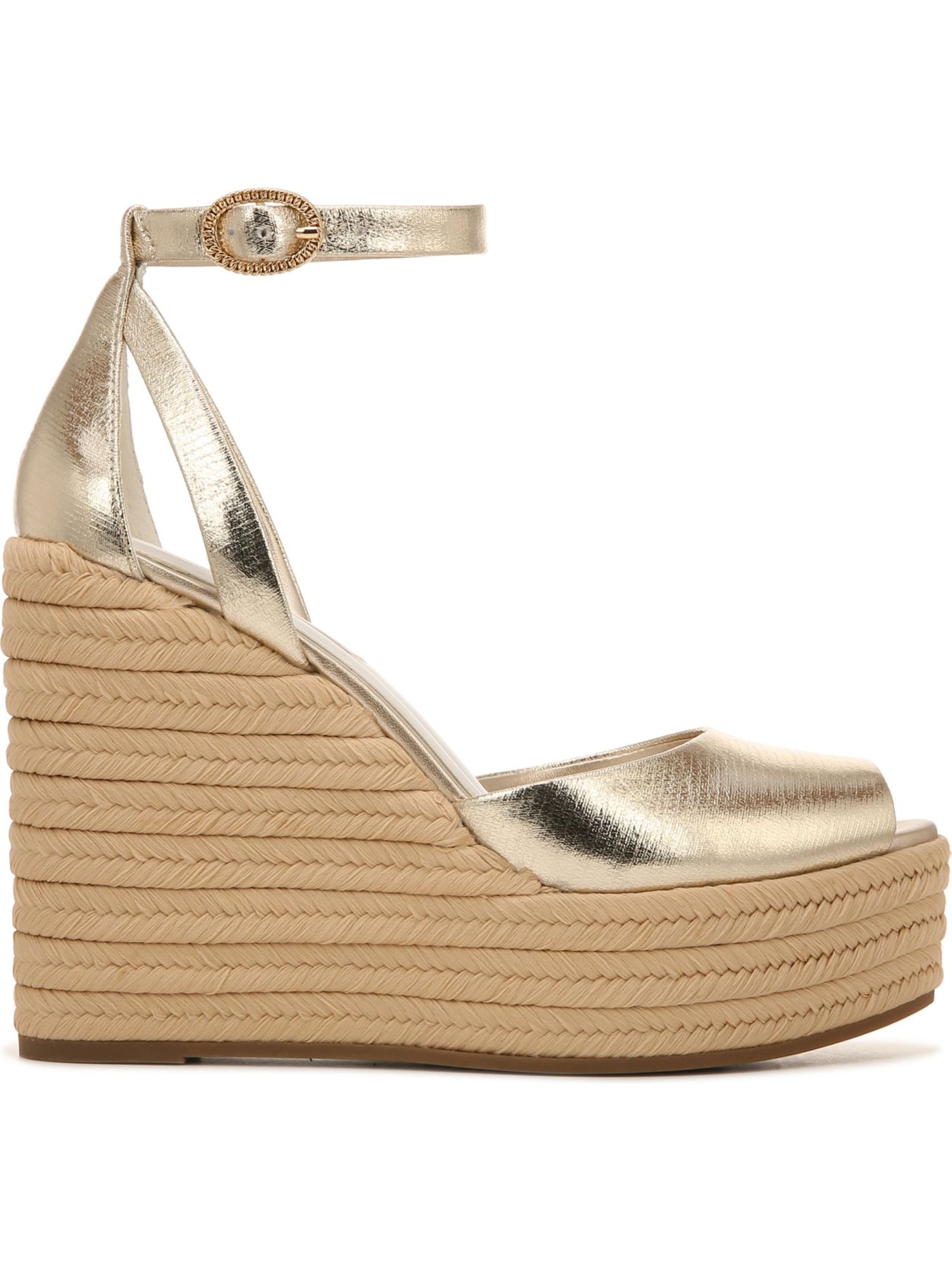 FRANCO SARTO Womens Gold 1-1/2" Platform Cut Out Ankle Strap Padded Paige Almond Toe Wedge Buckle Espadrille Shoes 10 M