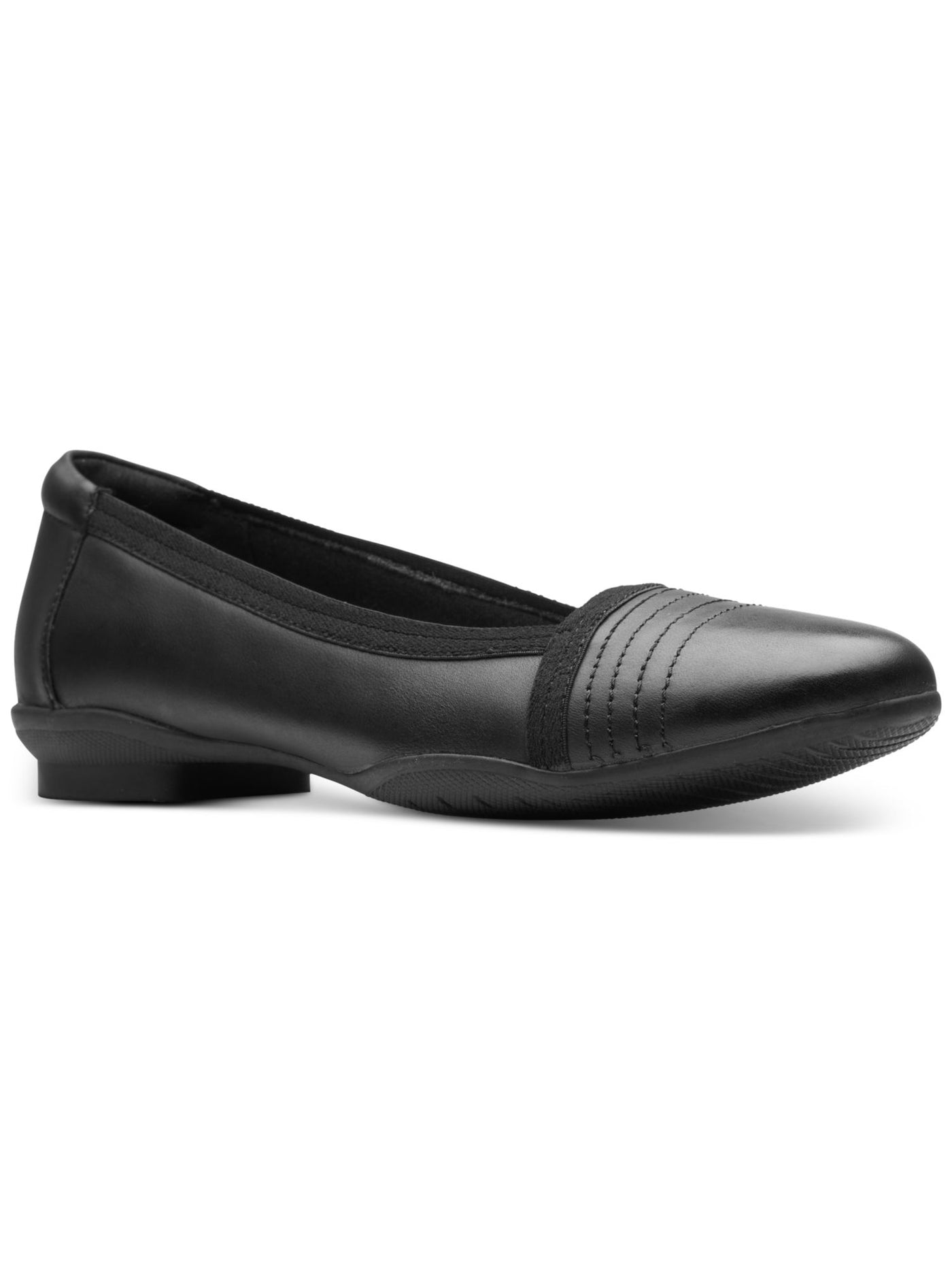 CLARKS COLLECTION Womens Black Padded Collar Cushioned Sara Erin Round Toe Slip On Leather Flats Shoes 7 M