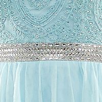 CITY STUDIO Womens Light Blue Zippered Embellished Sheer Tulle Mesh Strappy Back Floral Sleeveless Halter Full-Length Party Gown Dress