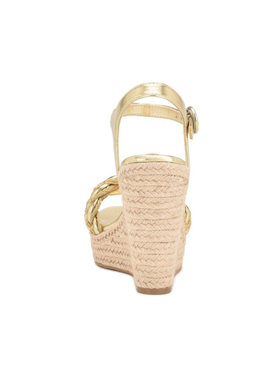 NINE WEST Womens Gold Mixed Media 1-1/2" Platform Braided Cushioned Hosana Open Toe Wedge Buckle Espadrille Shoes 10 M