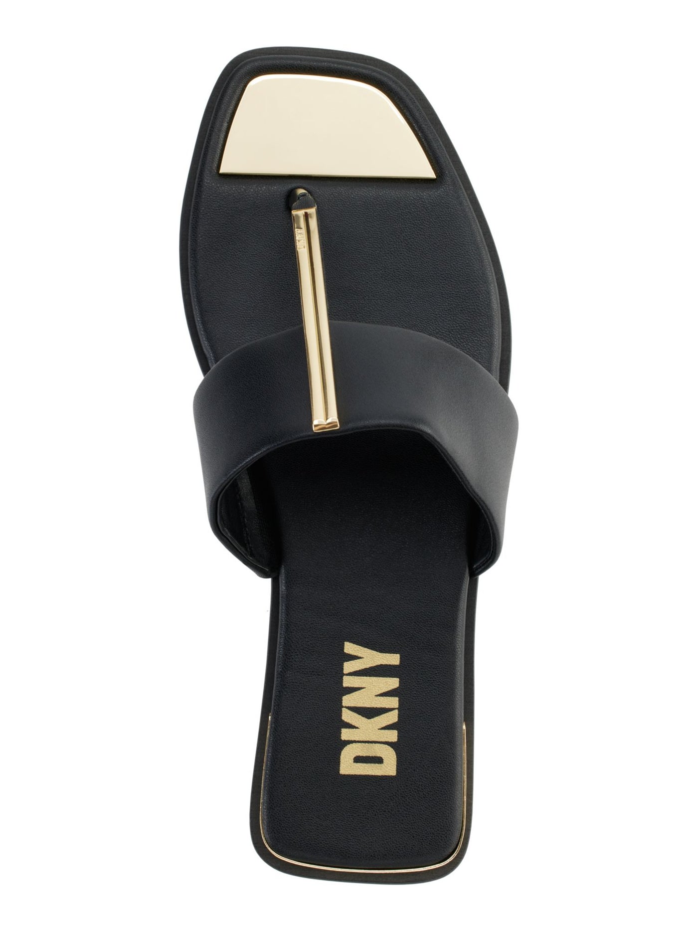 DKNY Womens Black Mixed Media Metallic Hardware Goring Padded Deja Square Toe Slip On Leather Thong Sandals Shoes 11 M